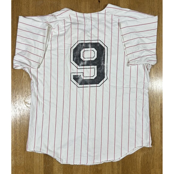 VTG Baseball Jersey Jim Beam No. 9 Pinstripes L Made In USA - Picture 2 of 5